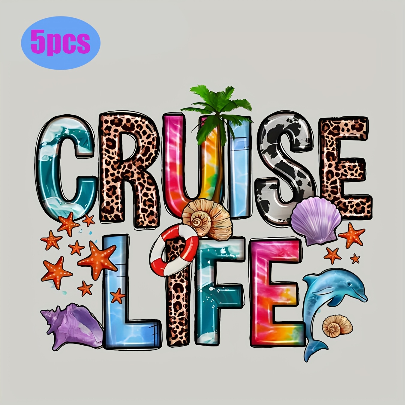 

5 Cruise Life Heat Transfer Stickers - Heat Transfer Patches For Dtf Canvas Bags, Custom T-shirts, Jeans, Hoodies, Diy T-shirts, Backpacks, And Throw Pillows.