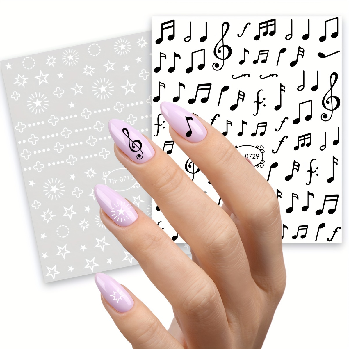 TEMU 2 Sheets Musical Notes And Stars Design Nail Art Stickers For Women, Trendy Nail Decoration