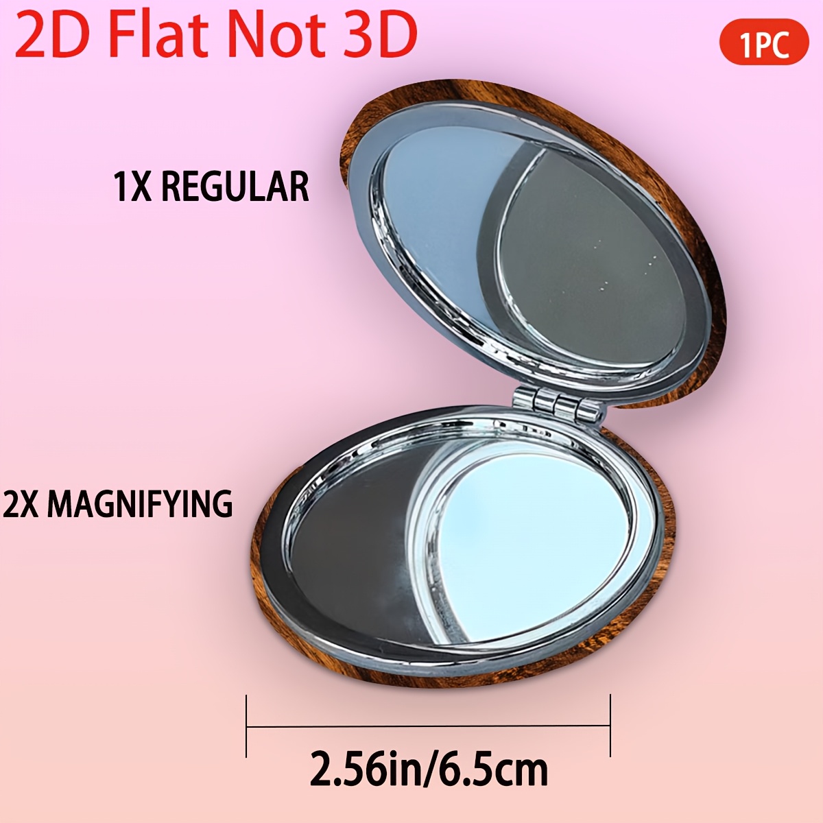 Handheld Round Mirror with Wood Grain Texture