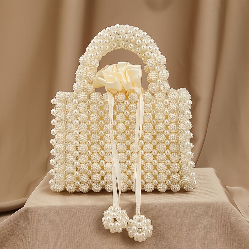 

Pochette de Soirée Élégante avec Perles d' et Poignée – Sac à Dîner Chic pour Femmes pour , Blanc Crème, Pochette en Perles