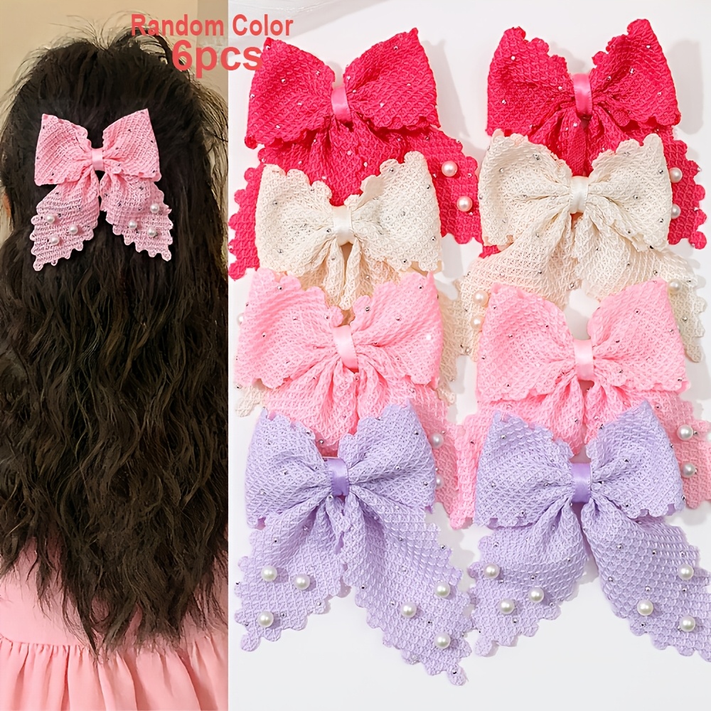 TEMU 6pcs Women's Multicolor Bow Hair Clips, Elegant Pearl , Colors Suitable For Parties And Gifts (random Color)