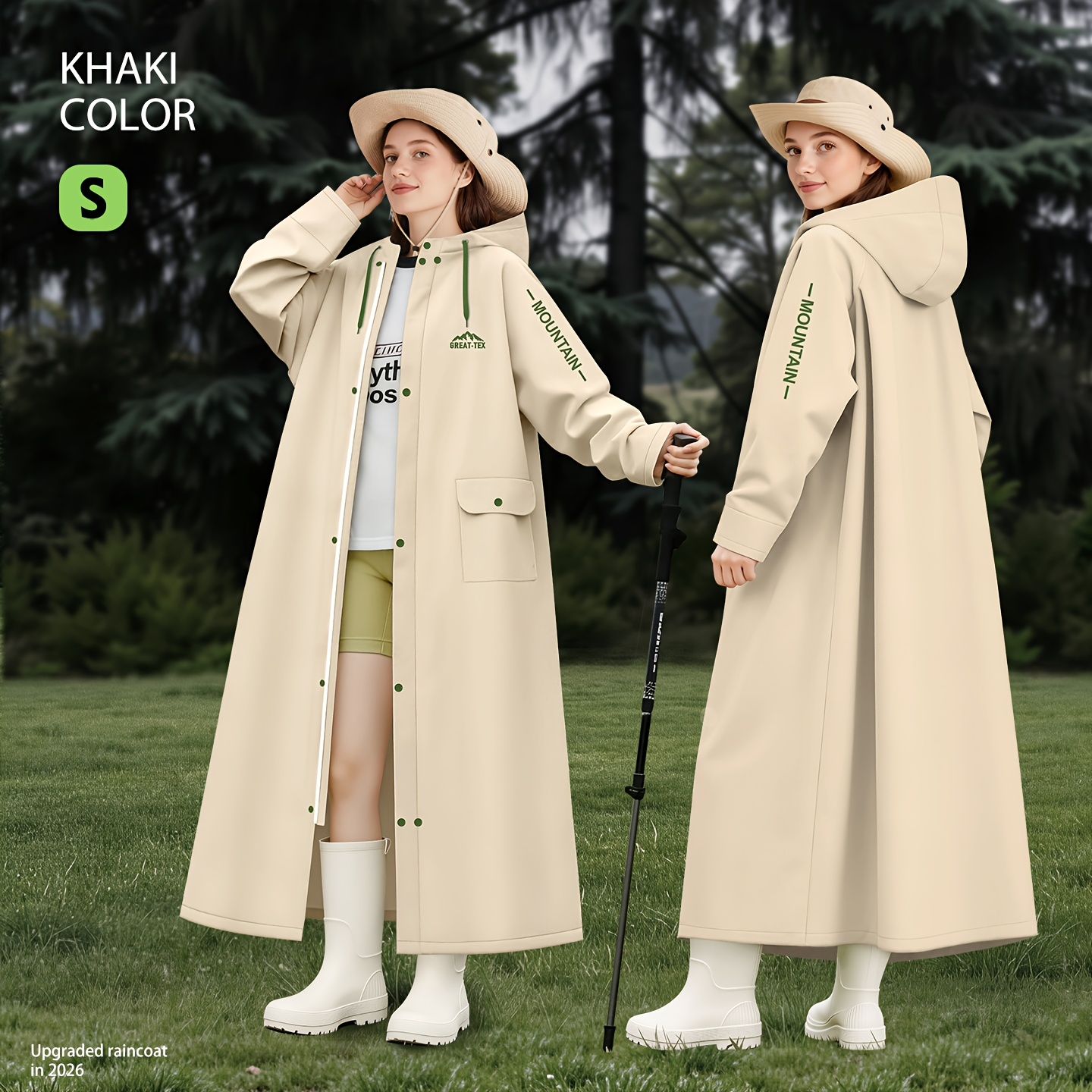 TEMU Fashionable Women's Long Cycling Rain Cape, Waterproof Multi-functional Rain Poncho, Eva Material, Snap Button   Zipper, Worn As A Backpack,