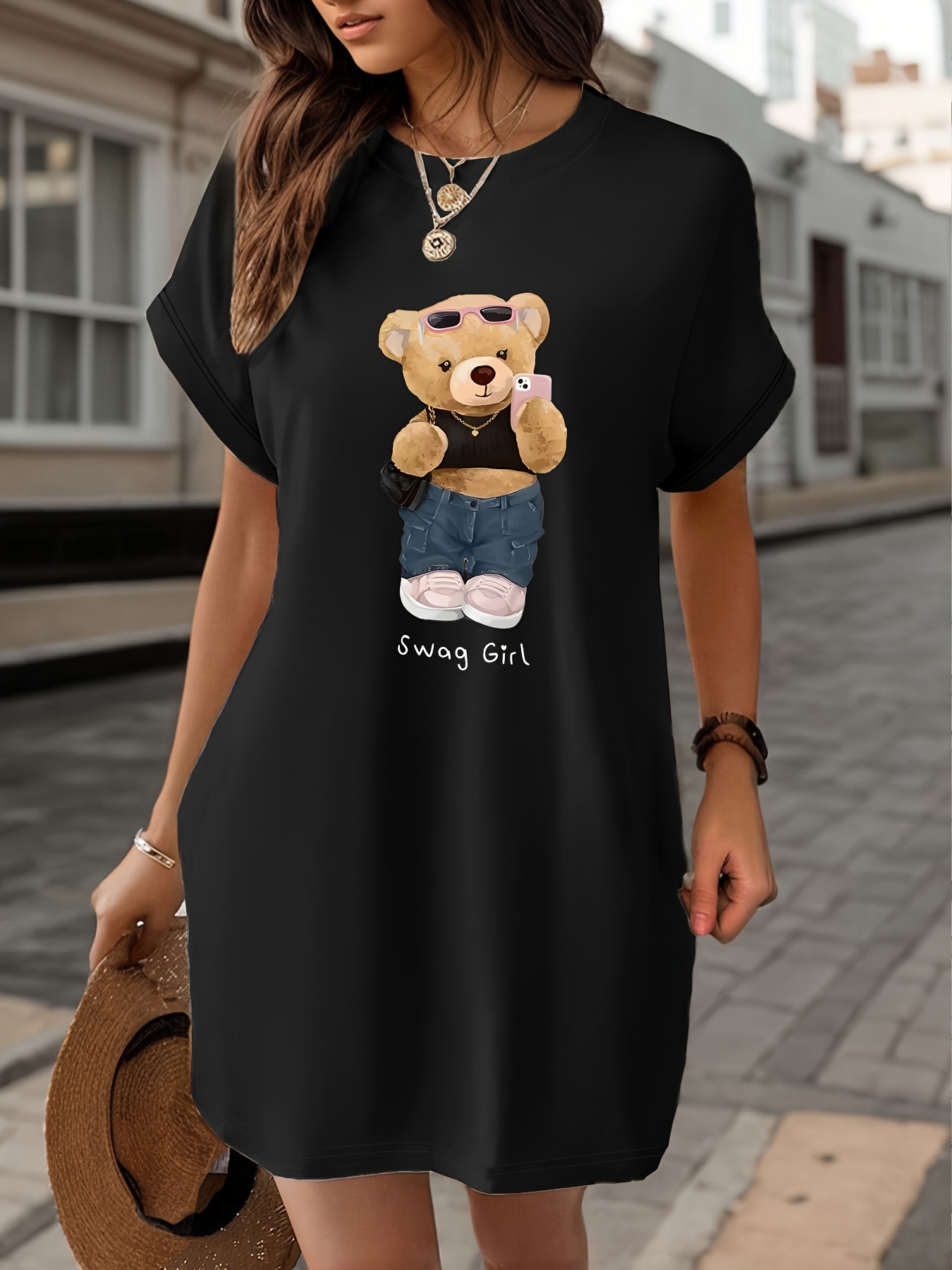 womens casual spring summer t shirt dress cute bear print - Temu Mauritius