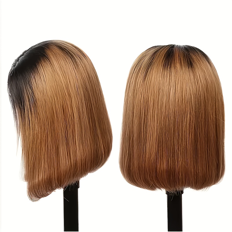Fashionable 12-Inch Black to Yellow Ombre Women's Bob Wig, Middle Part Style, Glueless Heat Resistant, Natural Look, Breathable and Comfortable, Versatile Wig for All Ethnicities and Skin Tones, Suitable for Festivals and Daily Wear