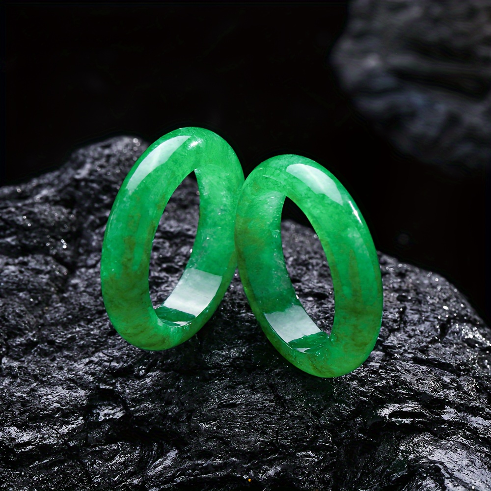 Green Natural Stone Ring for Couples, Vintage Style Band
