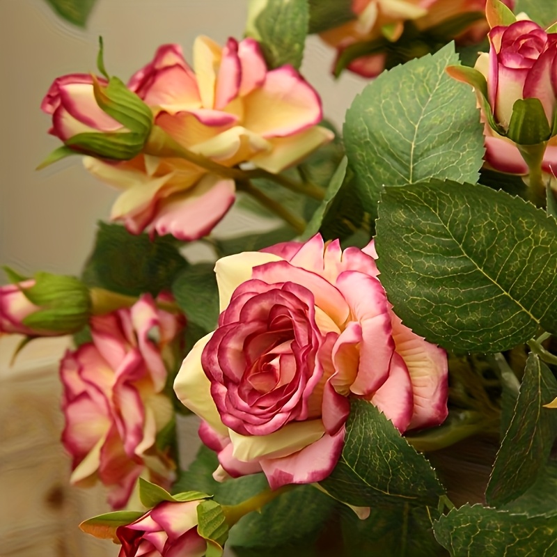 Image of 5pcs Of High-quality Scented Rolled-edge Rose Artificial Flowers, Featuring A , Suitable For High-end Weddings, Home Decor, And Occasions Like Mother's Day, Father's Day