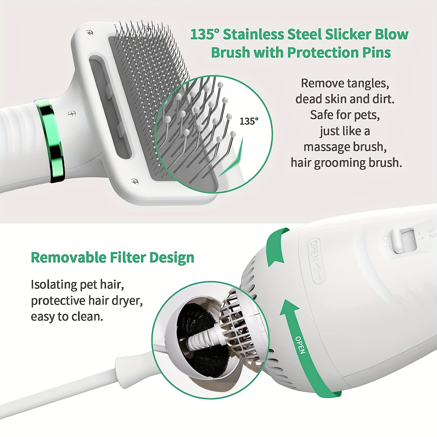 LIVEKEY 2-in-1 Pet Grooming Dryer with Adjustable Temperature And Slicker Brush for Dogs And Cats