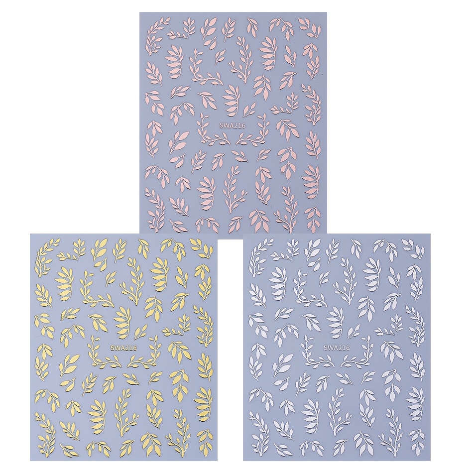 3 Sheet Elegant Leaf Nail Stickers Self Adhesive Nail Decals