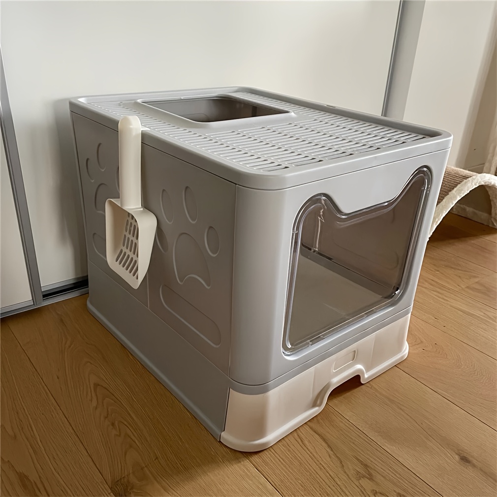 TEMU Litière pour Chat Pliable Grande Taille avec Bac à Litierie et Ramasse-Crottes, Toilette Fermée Double Porte Avec -Éclaboussures Faciles À