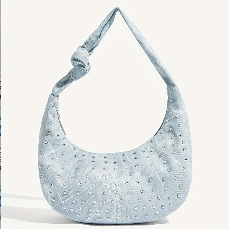 

Denim Pu With Diamond Moon Shaped Shoulder Bag
