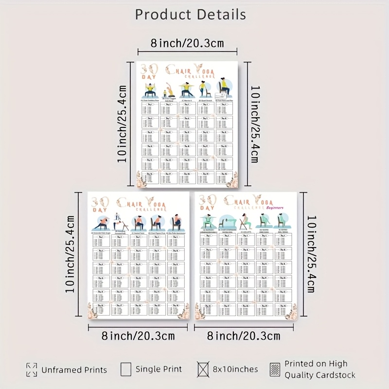 TEMU 3pcs -day Chair Yoga Posters Suitable For Yoga & Fitness - 3-poses Monthly Workout Guides, Frame-free For Beginners,, Practice, Ideal For Yoga , Gyms, For Practice Rooms, 2d Flat