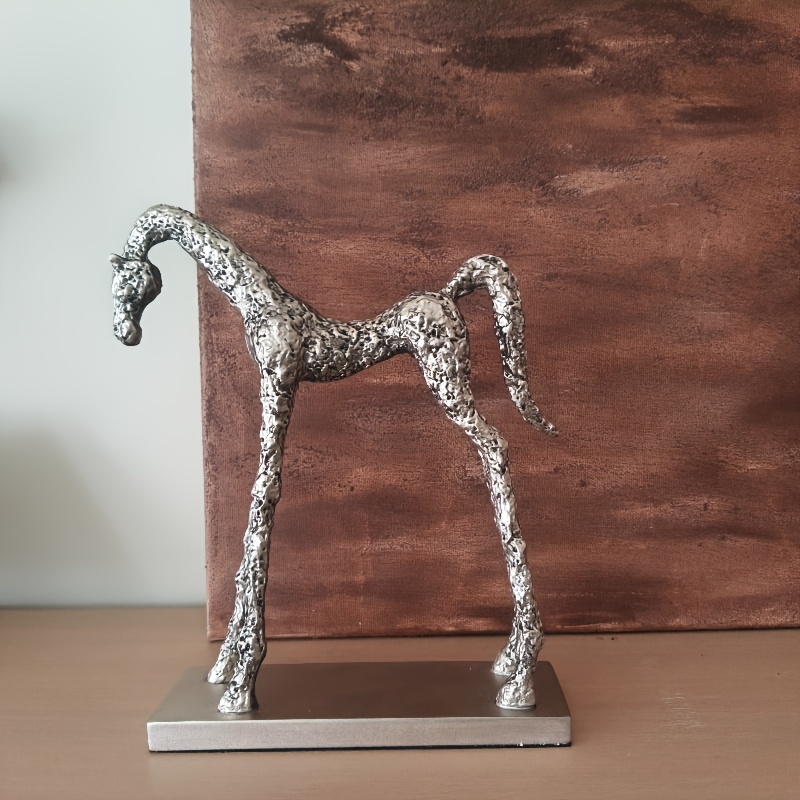 1pc of Resin Silvery Vintage Silvery Horse Ornament | Artistic Craft Table Decoration for Living Room, Entrance, Study, Home Decor, Long-legged Horse Modern Sculpture