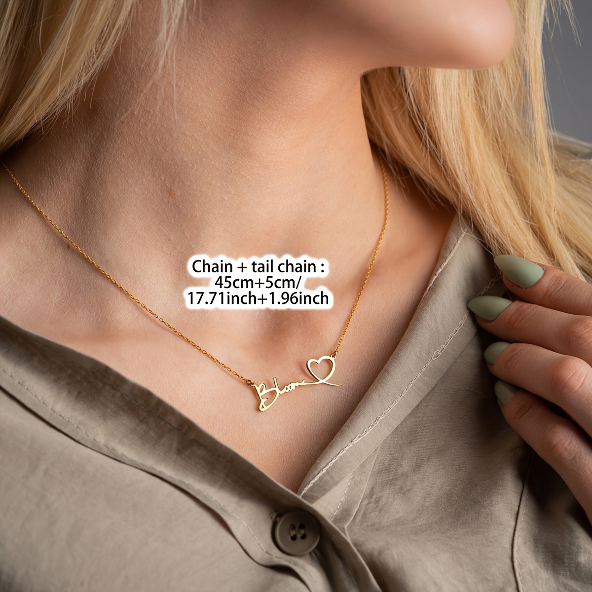 Personalized English Name Hollow Heart Pendant Necklace