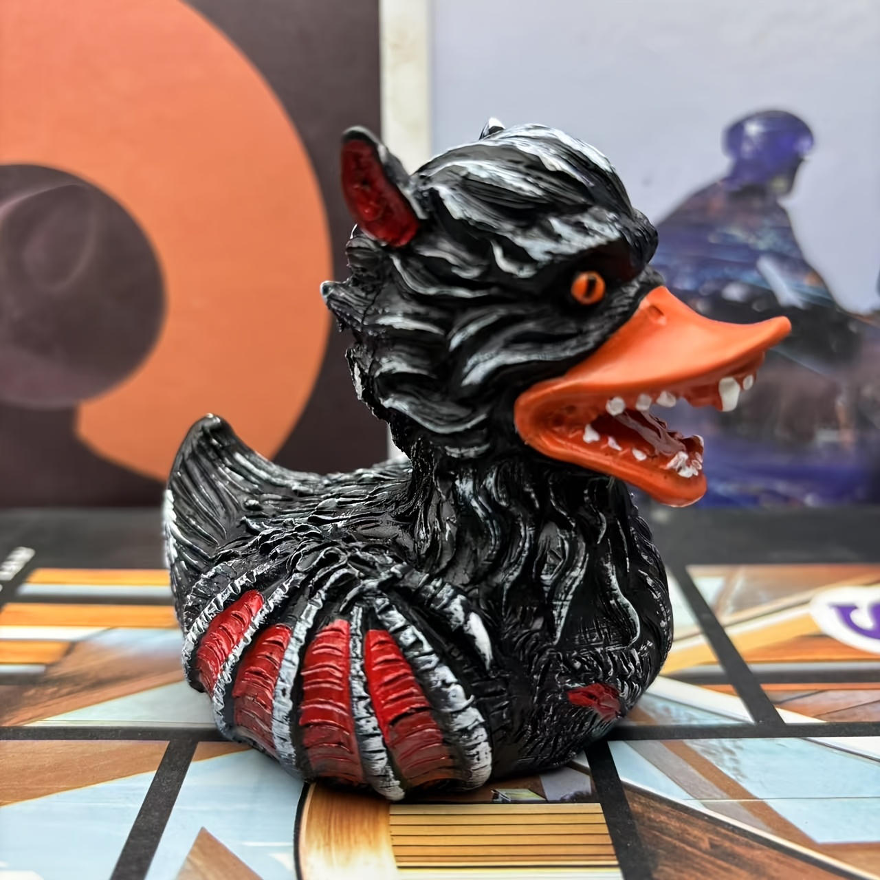 Image of 1pc, Popular Horror Style Dark-themed Werewolf Duck, Resin Tabletop Decoration Craft Gift For Parties