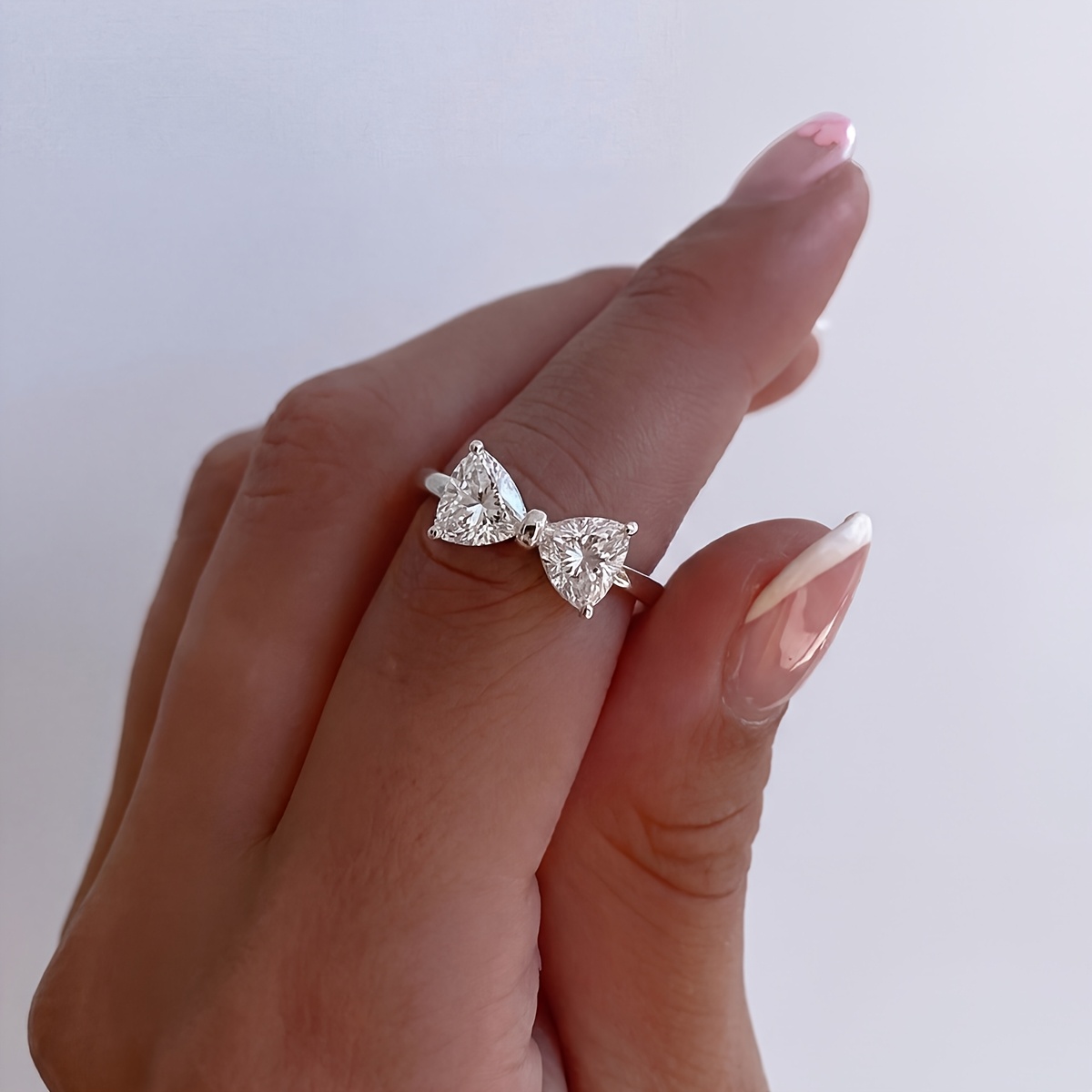 Women's Noble Luxury Triangle Bow Promise Engagement Ring