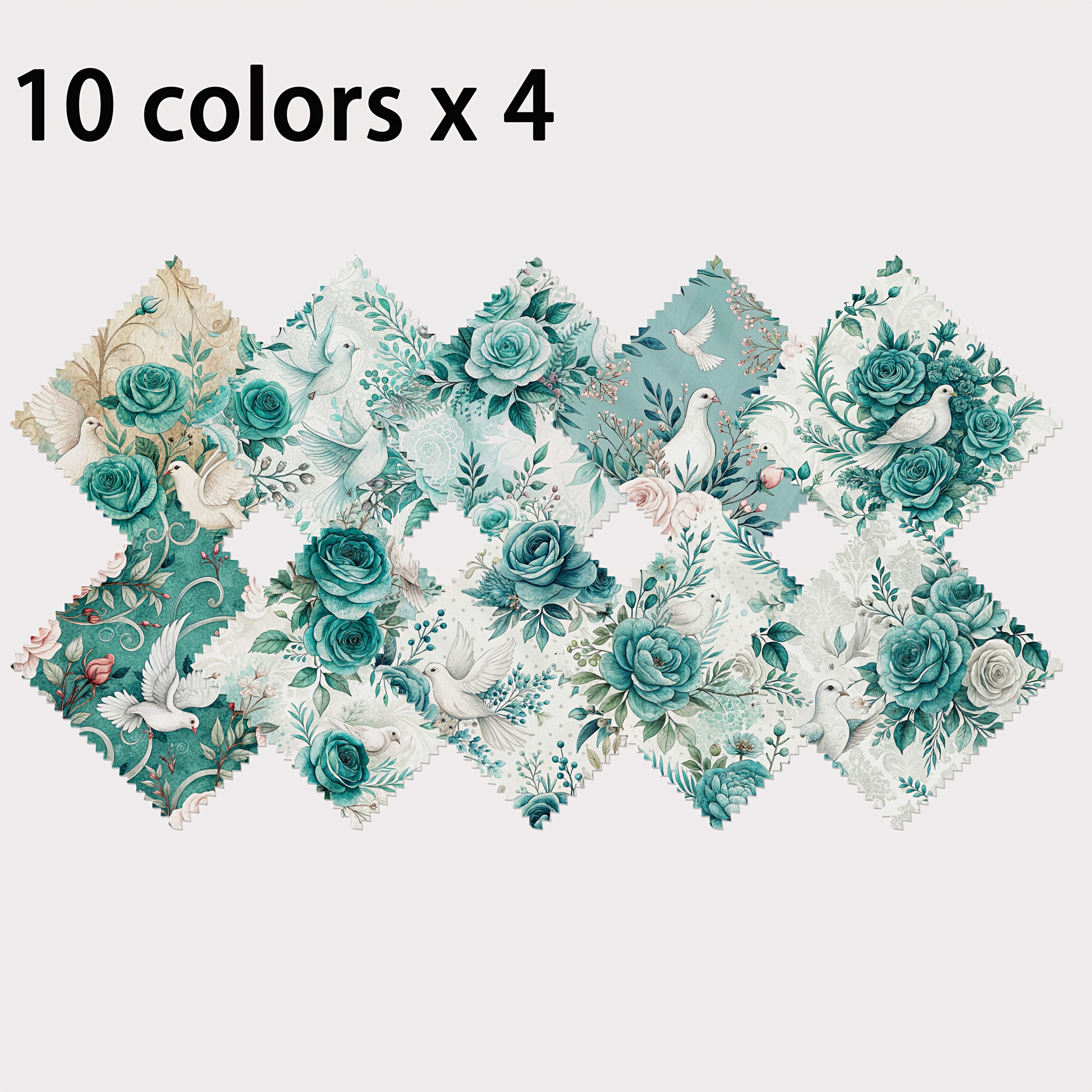 TEMU 40pcs Charm Pack Assortment, Exquisite -green Floral Pattern Handcraft Texture Style Elements, 10 Styles 120g Polyester Fabric, Suitable For