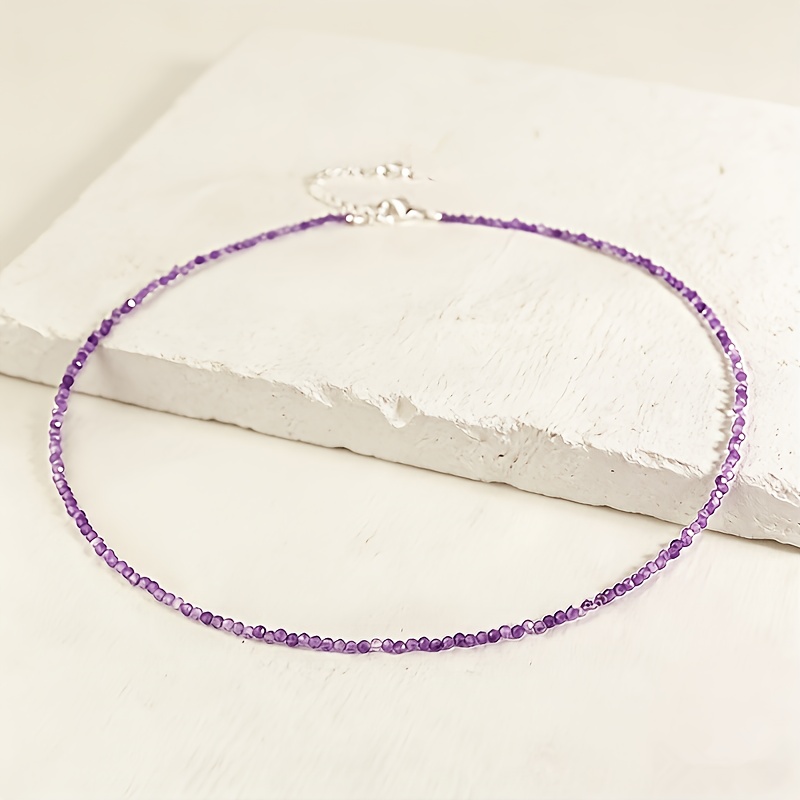 Image of Elegant Natural Amethyst Bead Necklace, 2mm Purple Beads, Easy And Exquisite Design, Suitable For Daily And Vacation Wear