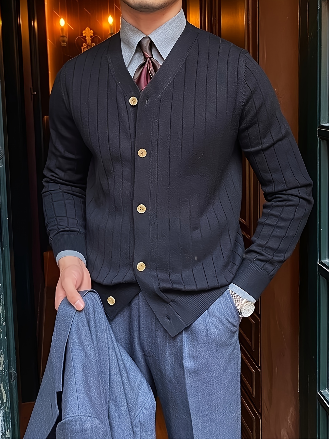 Mens Cardigan Outfits Long Cardigan With Tie 1pc *'s *-* Wool V