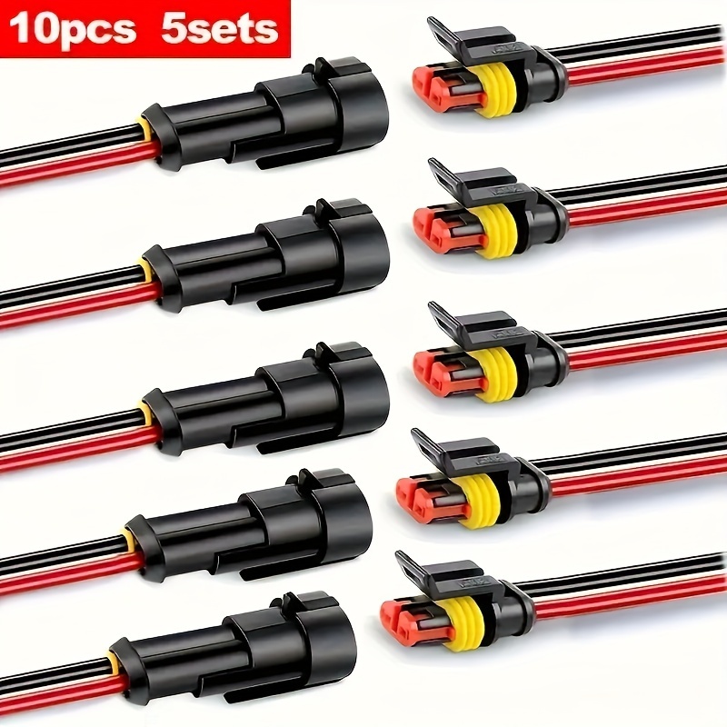 

Waterproof Electrical Connector Plugs Set - 10 Pieces (5 Pairs) 2-pin With Wires For Car, Motorcycle, Pedal Vehicles - Durable Pp Material For Reliable Connection