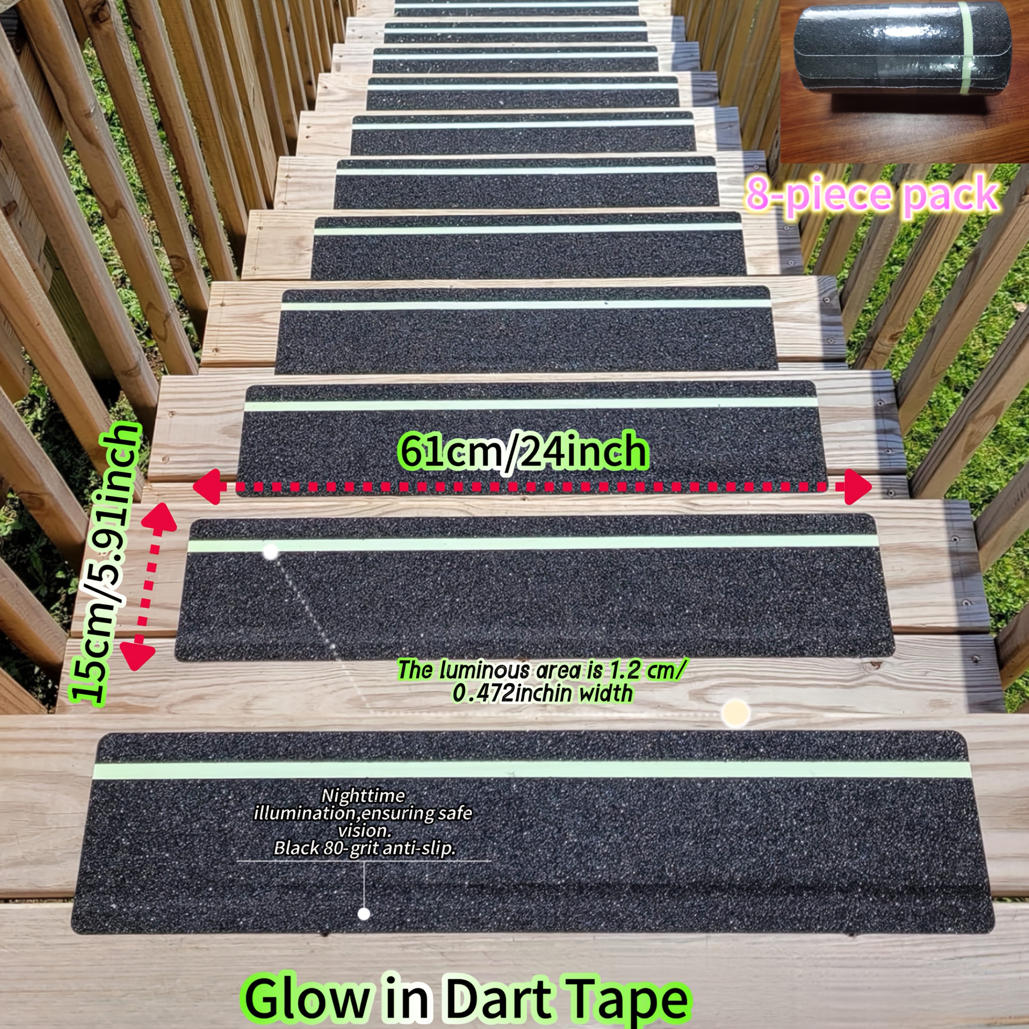item picture 8  in the dark non   6x24 inches high friction non slip   for outdoor stairs basement stairs decks   visibility safety tape   multi surface  