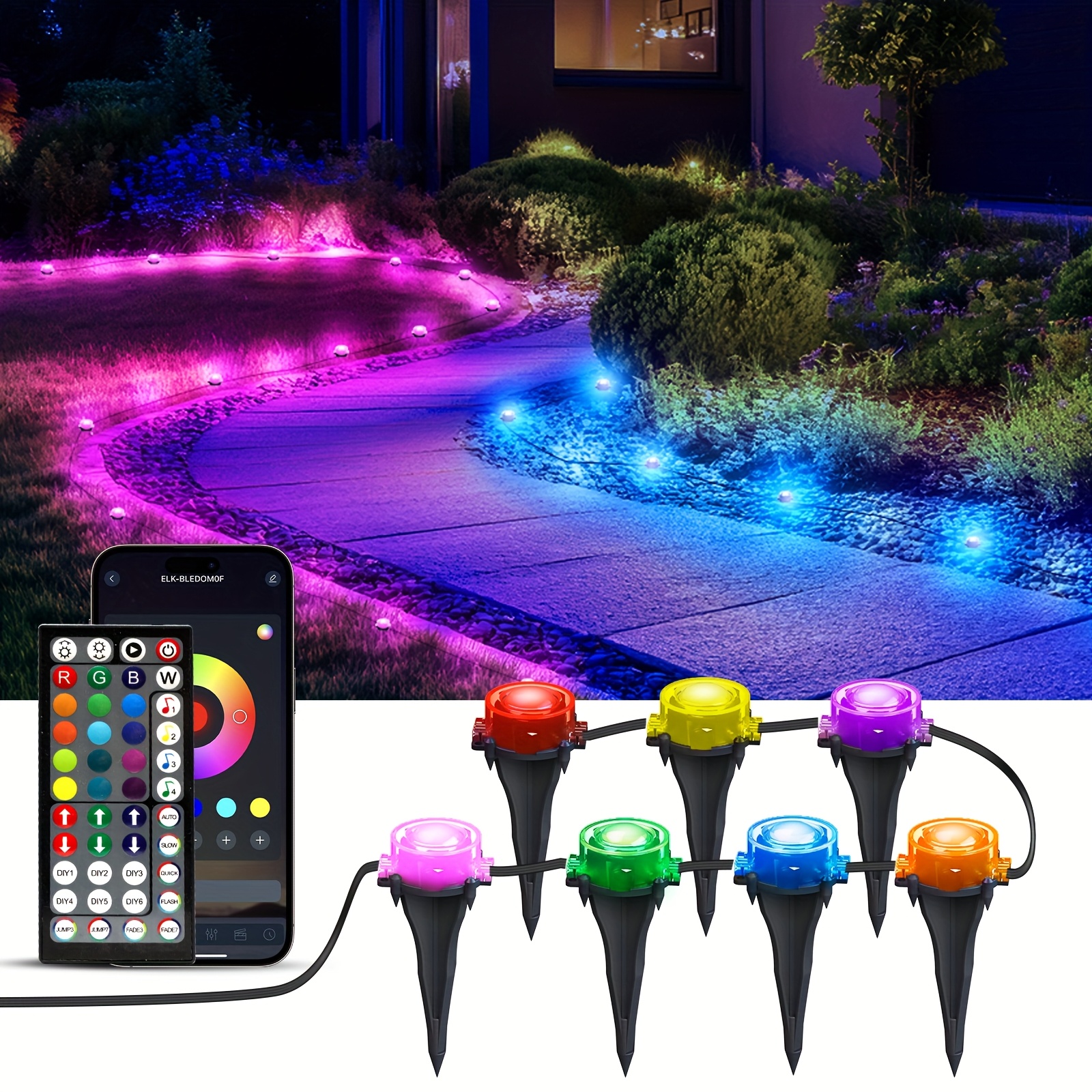 TEMU 200ft/150ft/100ft/50ft Outdoor Ground Lights, Rgb Pathway Lights With Waterproof, Color Changing, Remote & App Control, Timer Function, Patio