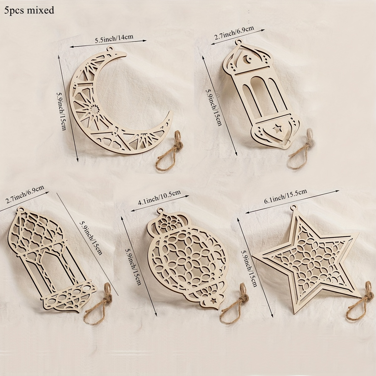 5pcs/set Wooden Hanging Ornaments Hollowed Moon Star Pendant For Ramadan Eid Al-fitr Party Decoration Painting Gifts