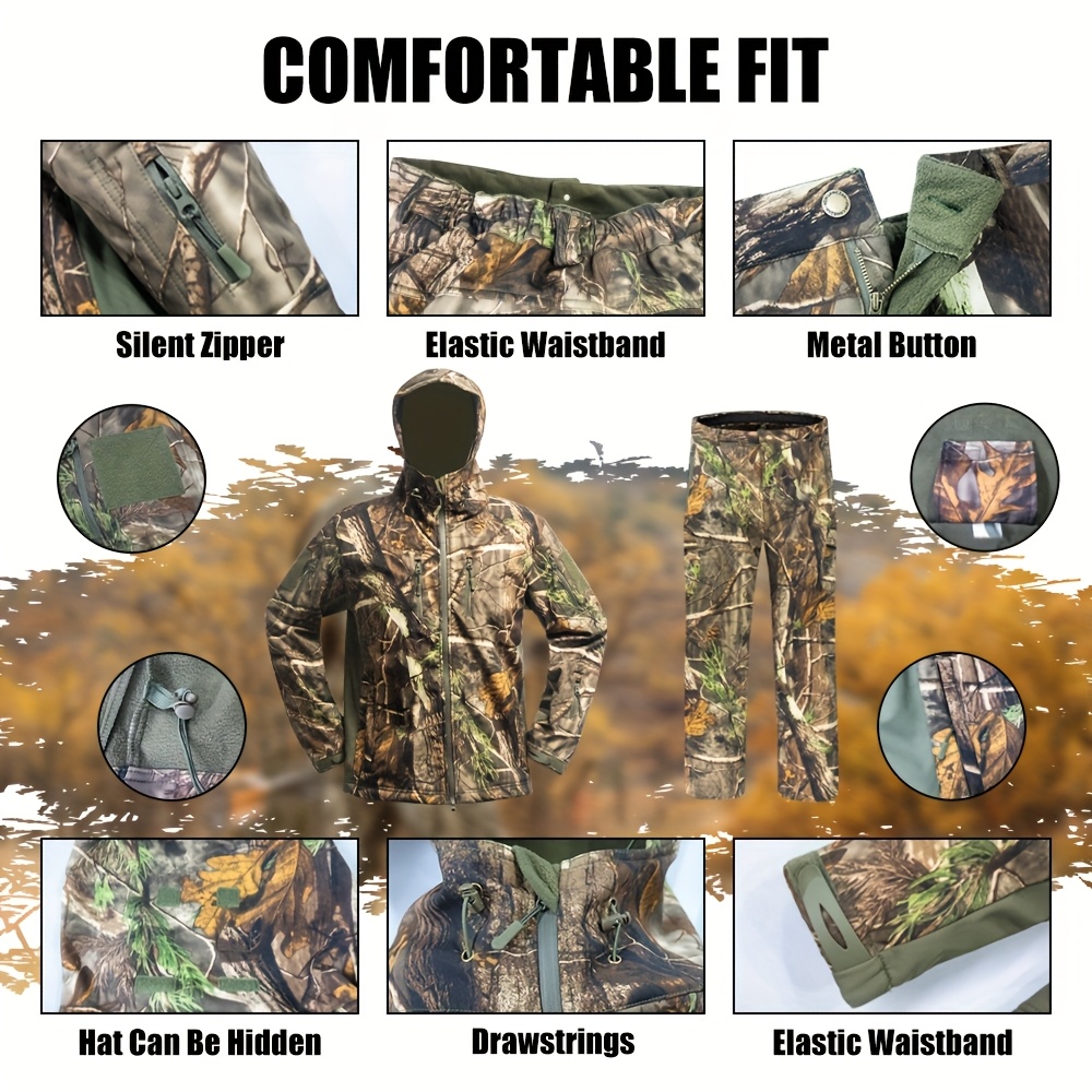[Warm Camo Hunting Suit] Quiet Warm Camo Hunting Clothes for Men - Water Resistant Hunting Suit - Hunting Jacket And Pants for Deer Duck Bow Hunt