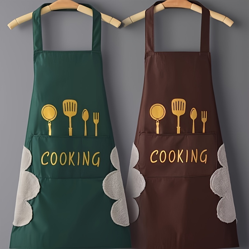 stylish polyester blend apron with pockets thick waterproof oil resistant cooking apron for home and kitchen use fashionable domestic work garment with woven design kitchen supplies details 6