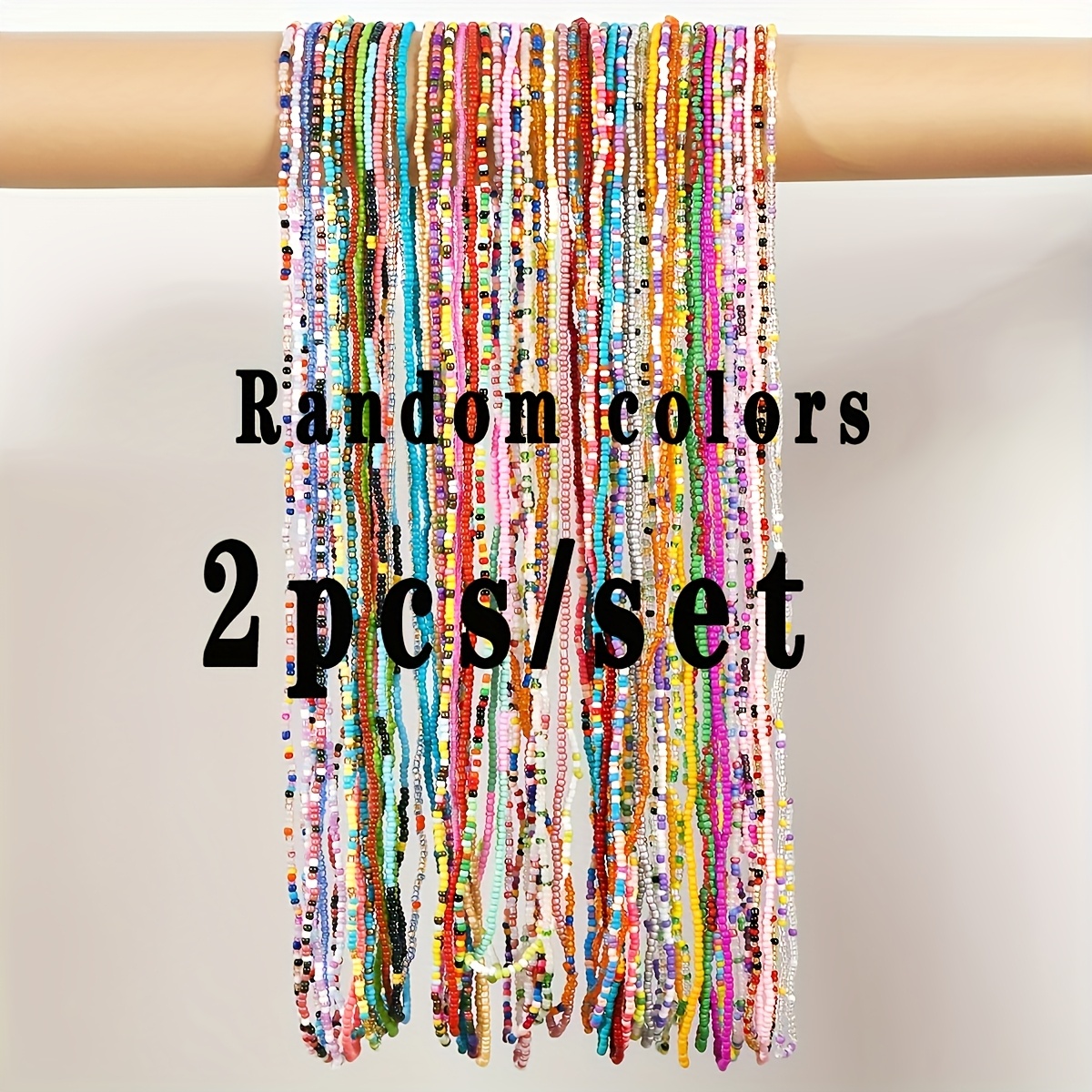 2pcs/5pcs Random Colors Bohemian Multicolor Bead Handmade Woven Waist Chain, Women's Beach Bead Waist Belt With Chain