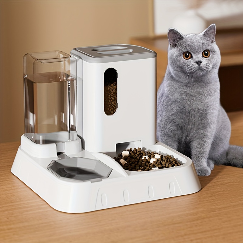 

Automatic Cat Feeder And Water Dispenser Set, 2-in-1 Pet Feeding Bowl And Drinking Station, Neck-protecting Dual Bowl Design, Plastic Material, Cat Target Species, No Battery Required