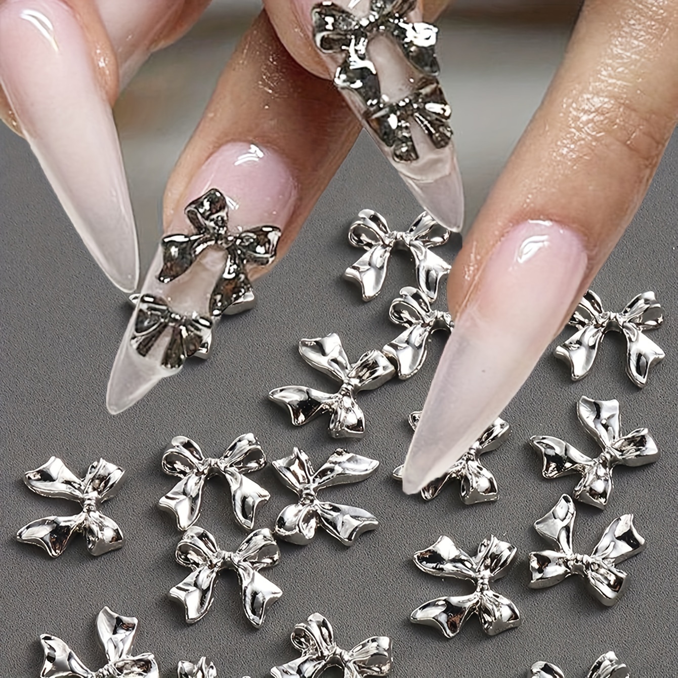 

20pcs Sparkling Metallic Ribbon Bow Nail Charms - , Diy & Pedicures