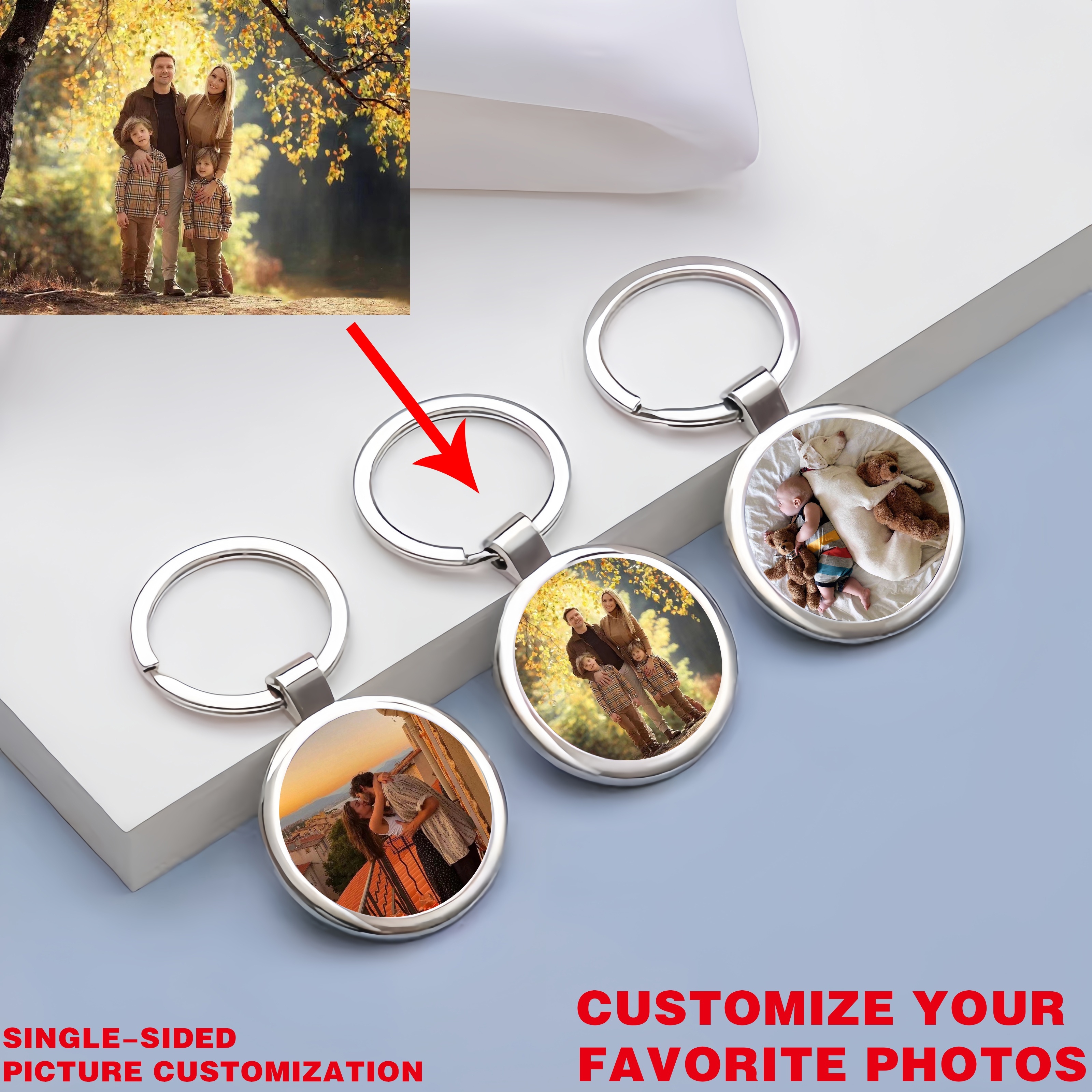 

Custom Men's Photo Keychain - Personalized Metal Key Ring For Family, Pets, Friends & Couples - Unique Gift Idea Keychain Accessories Men