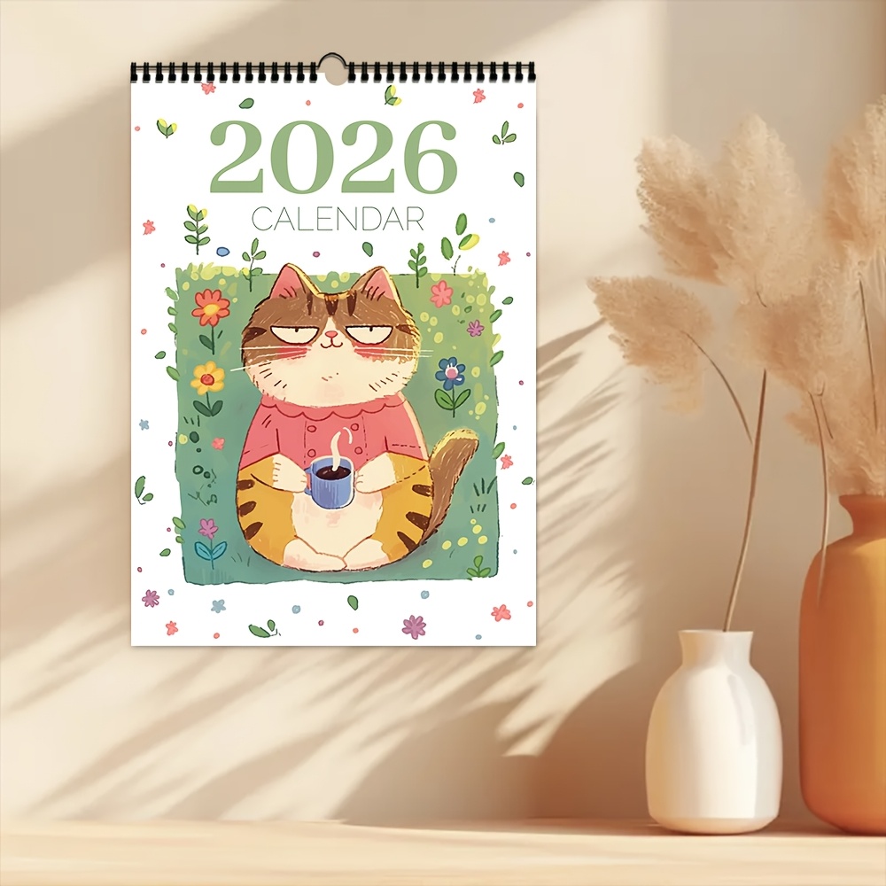 Image of 1pc, , Daily Calendar, Cartoon Hand-painted Cat Theme Calendar - Pet Cat, 12 Different Exquisite Patterns, , 2026 Wall Calendar, 12-month Monthly Plan, Is For Birthday, Christmas, New Year Gifts