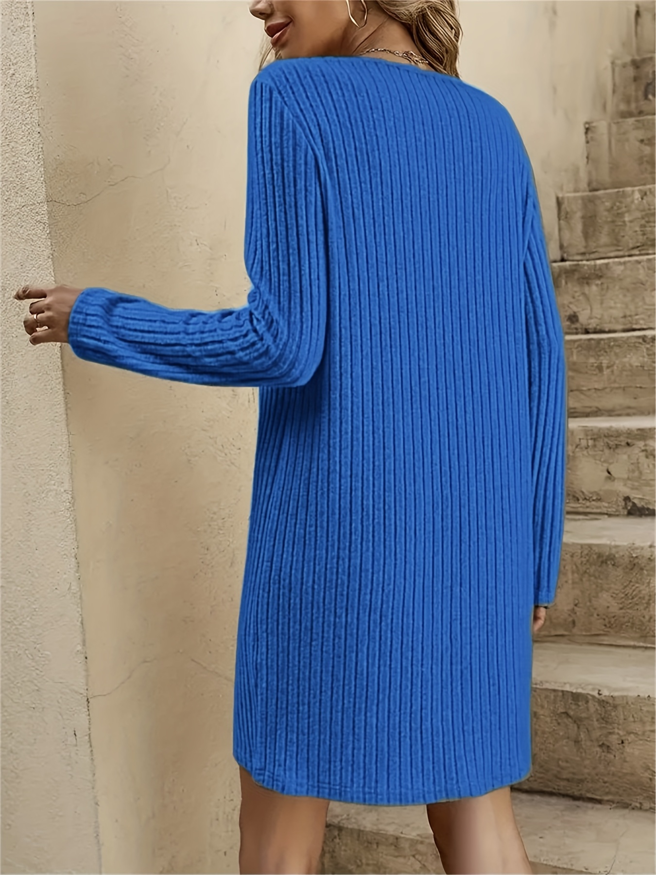 plus size plus size v neck long sleeve ribbed dress women's - Temu