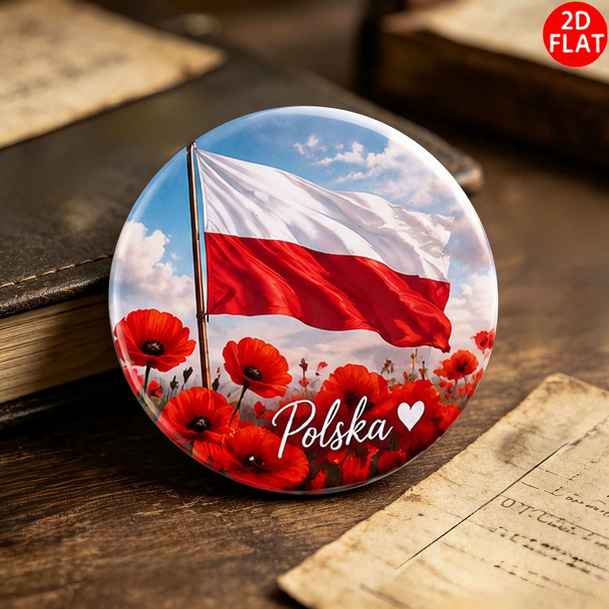 TEMU 2d Flat, 2d Flat Poland Day Badge, 11.11 Flag Floral Pattern Decor For Jackets And Bags, Perfect Gift For Family, Nice Small Gift For , 2d Flat