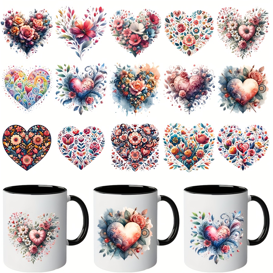 

Pvc Heart-shaped Transfer Decals, 15 Patterns, Uv Dtf, Diy Craft Adhesive For Notebooks, Tumblers, Walls, Wallets, Charms, Phone Cases & Ceramics, Scratch-resistant, For All Smooth Surfaces