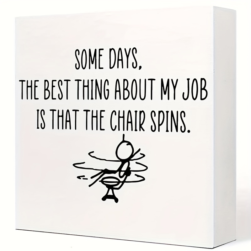 TEMU 1pc Funny Office Desk Sign "the Chair " Wooden Block Plaque - 5x5 Inch (12x12cm) Humor Gift For Coworkers,, Managers - Chair-spinning Workplace