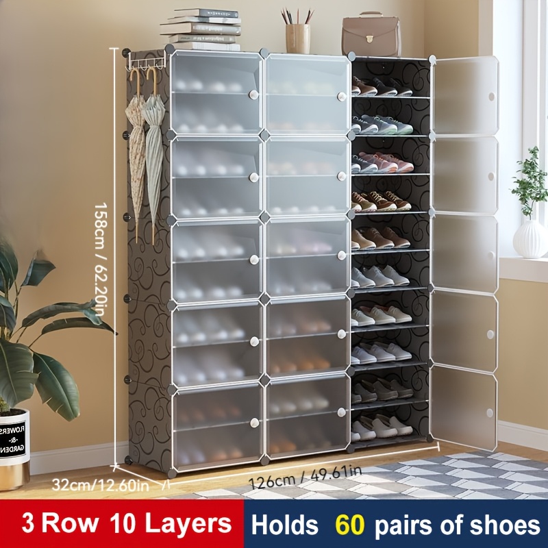 Shoe Cabinet With And 4 To 10 Layers, Featuring A Dust-resistant Storage Rack. This Assembly Storage Unit Of Plastic Resin Panels And A Modern, Reinforced Design. Ideal For Organizing Shoes