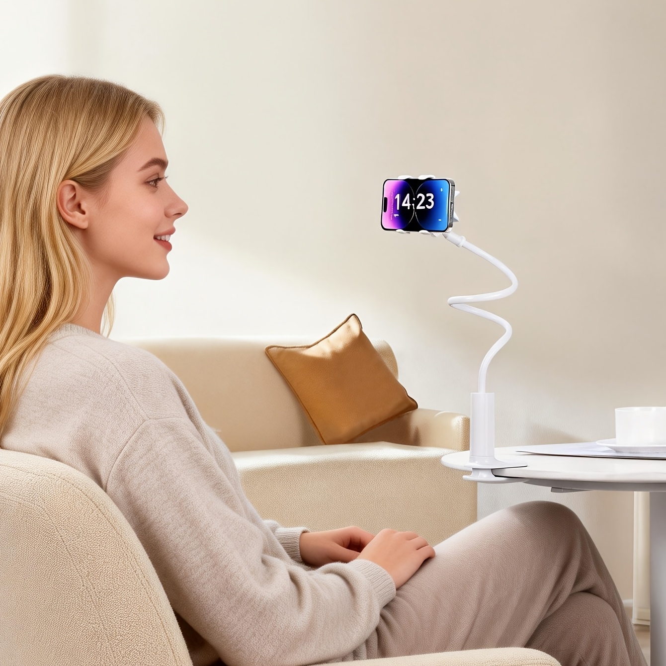 360 adjustable gooseneck holder for phones and tablets single unit stable and flexible clip   70cm long suitable for desk and bedside use