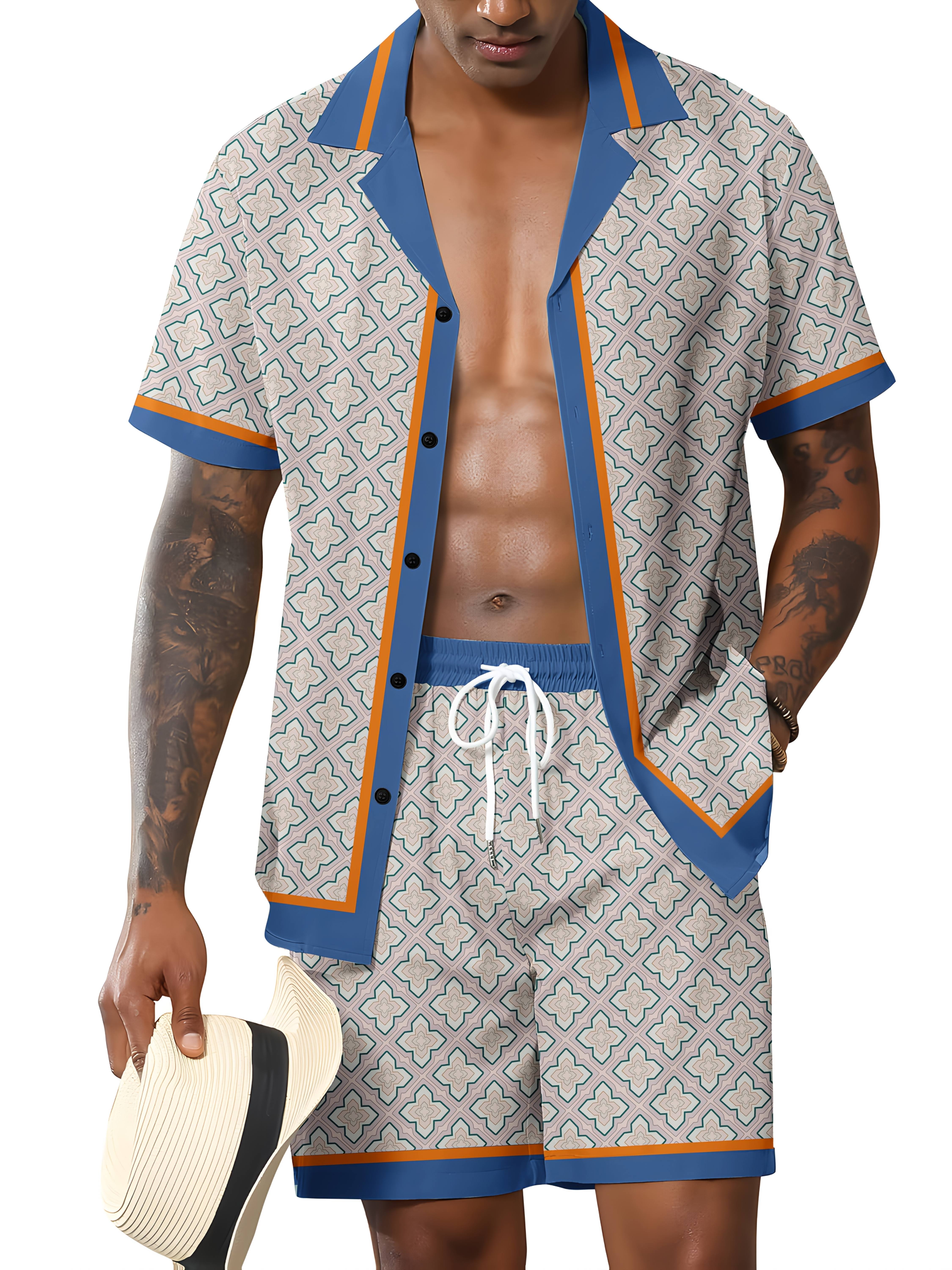 Ensemble De Pyjamas Pour Hommes 3-Pcs Plus Taille Modale Coton Col En V Pjs à Manches Courtes Set Avec Poches M-4XL,3105,M