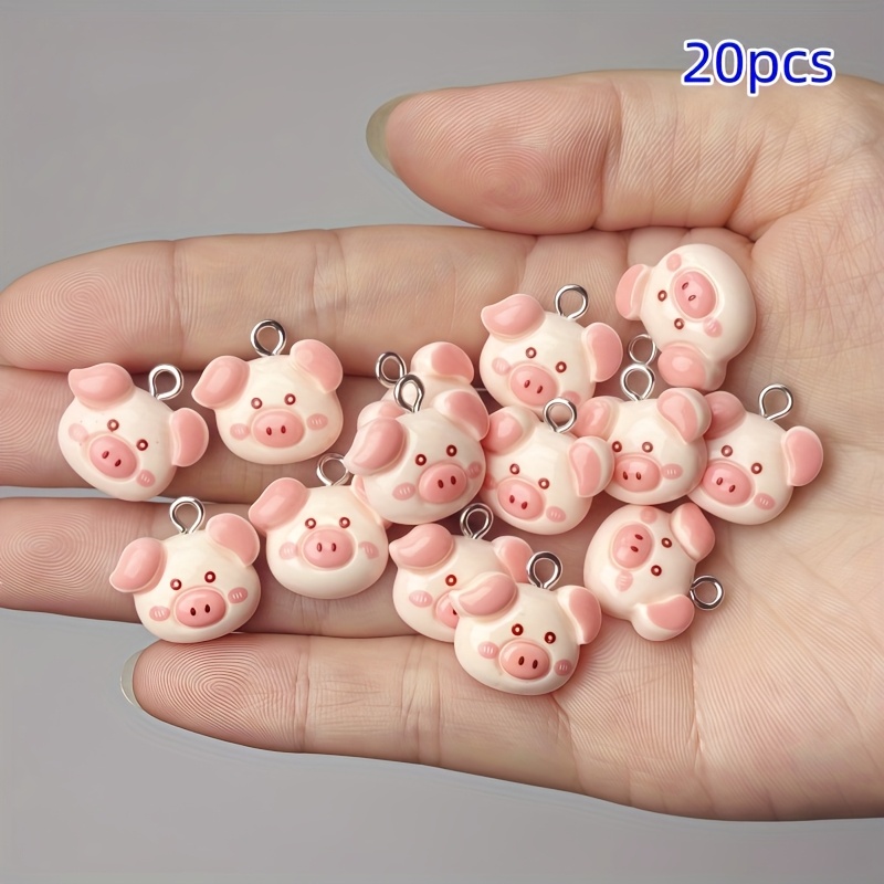 Image of Set Of 20 Vibrant Pink Pig Resin Charms - Shiny Animal Pendants Featuring Eyes, Perfect For Jewelry, Handmade Earrings, Necklace Embellishments, And Charm Additions With A Smooth End