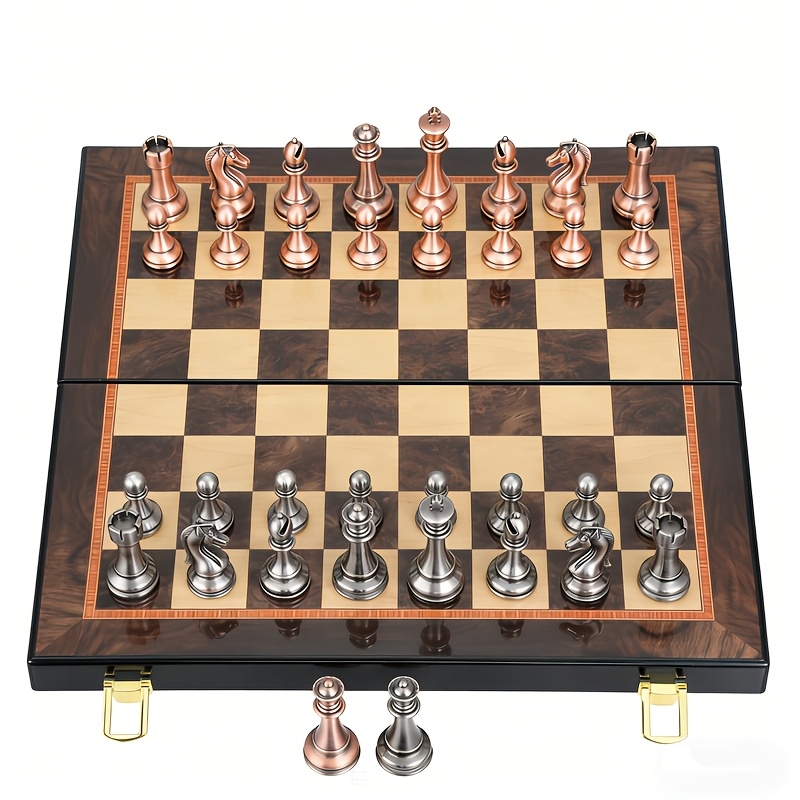 TEMU Jeu d'échecs de luxe haut de gamme avec un plateau pliable de 15 pouces et des pièces en alliage de , comprend 2 reines supplémentaires, parfait