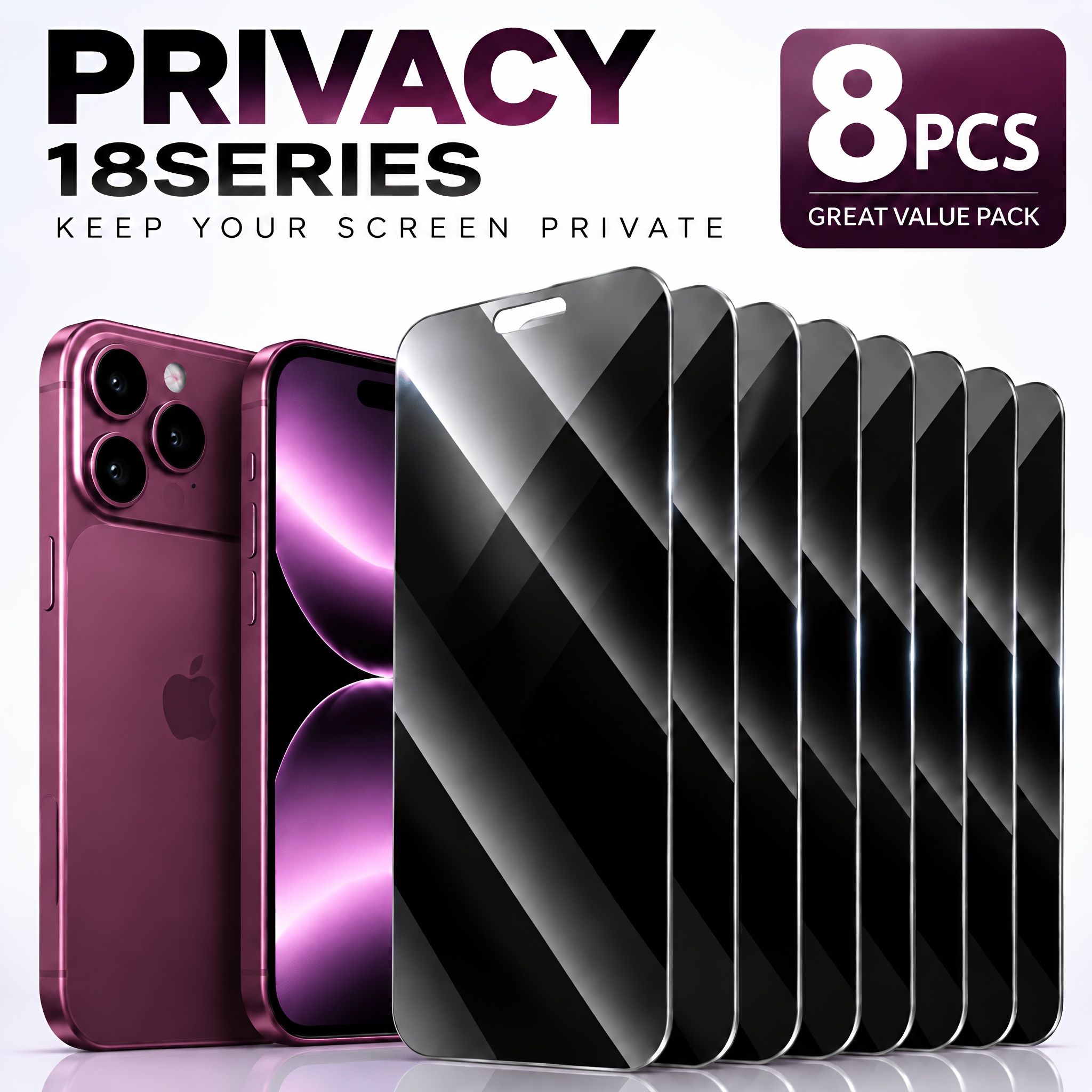 TEMU 8-pack Privacy Tempered Glass Screen Protector, Compatible With For Iphone Duo/ultra/fold/for Iphone 18 Pro Max/18 Pro/18 Series,