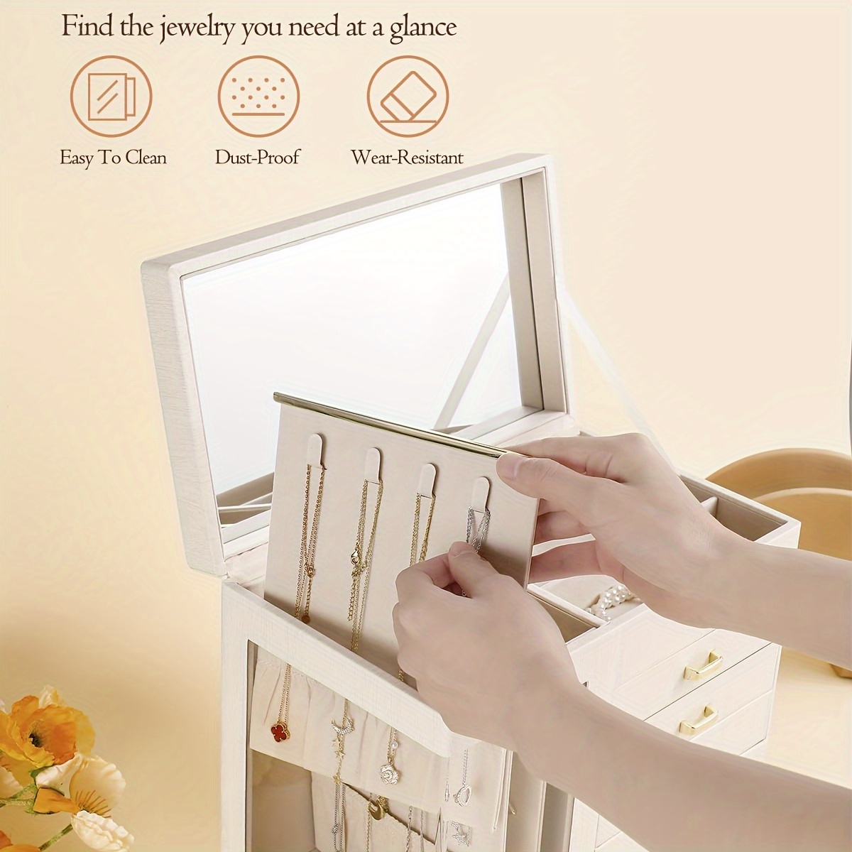 a large 5 layer jewelry organizer for women with a transparent window a storage box for necklaces and jewelry featuring 4 drawers   for thanksgiving halloween valentines day or christmas for your wife or girlfriend jewelry boxes Product details 4