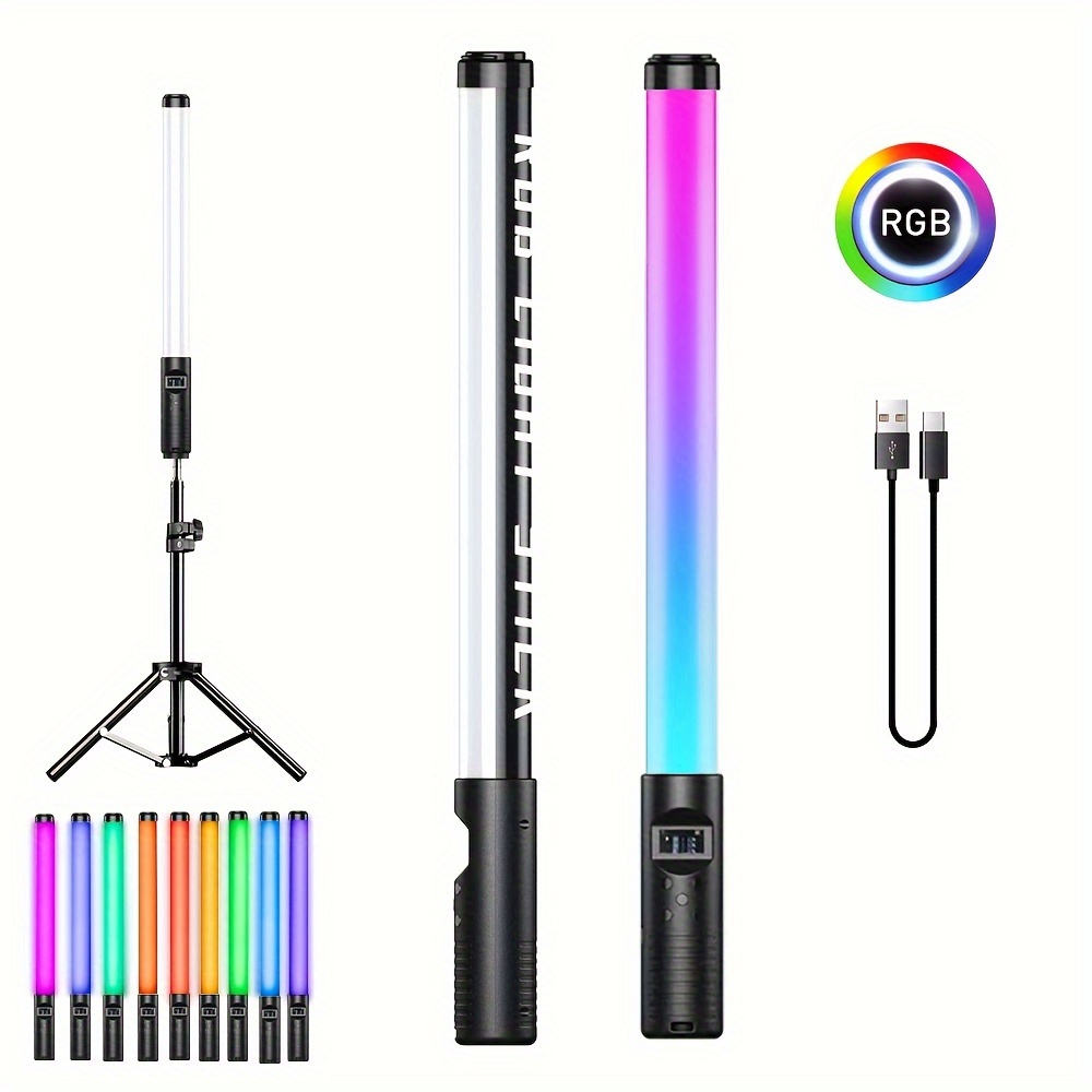 

2 Sets Rgb Video Light Wand Photography Lighting 360 Full Led Lamp Fill Light Handheld Flash With Tripod Stand For Shooting Live Streaming