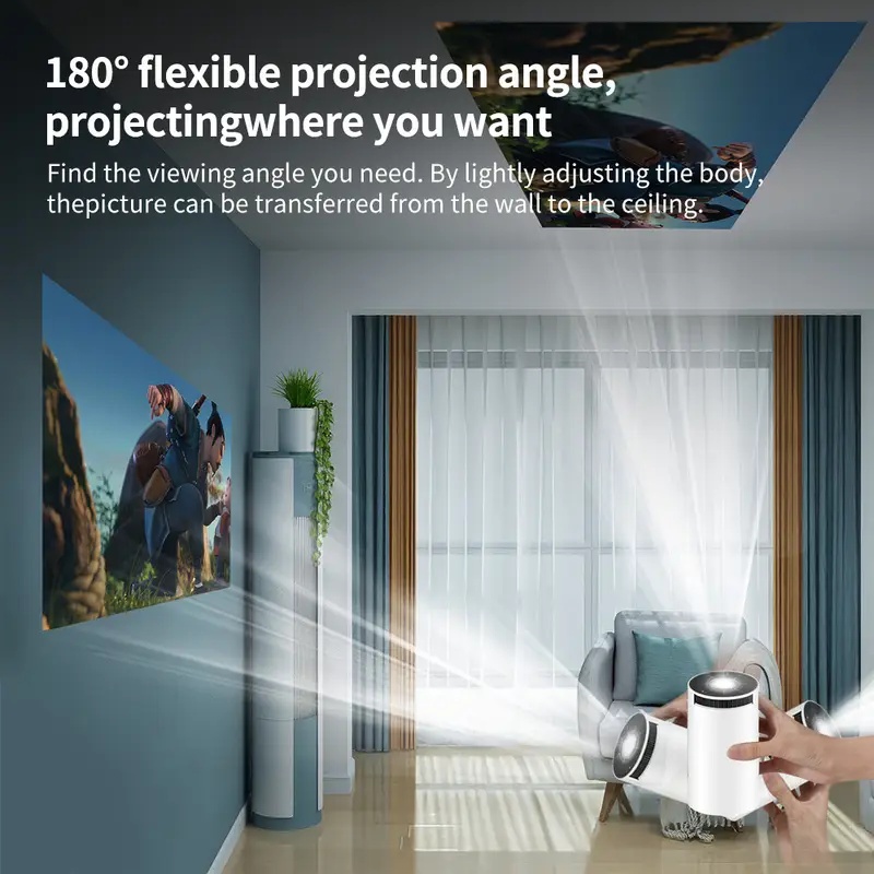 Projecteur Compact avec Wifi et Sans Fil, Capacité Locale Full HD 1080P, Support Portable 4K, un Support Réglable à 210°, Correction Automatique du Trapèze et une Conception pour le Dépoussiérage et la Dissipation de la Chaleur