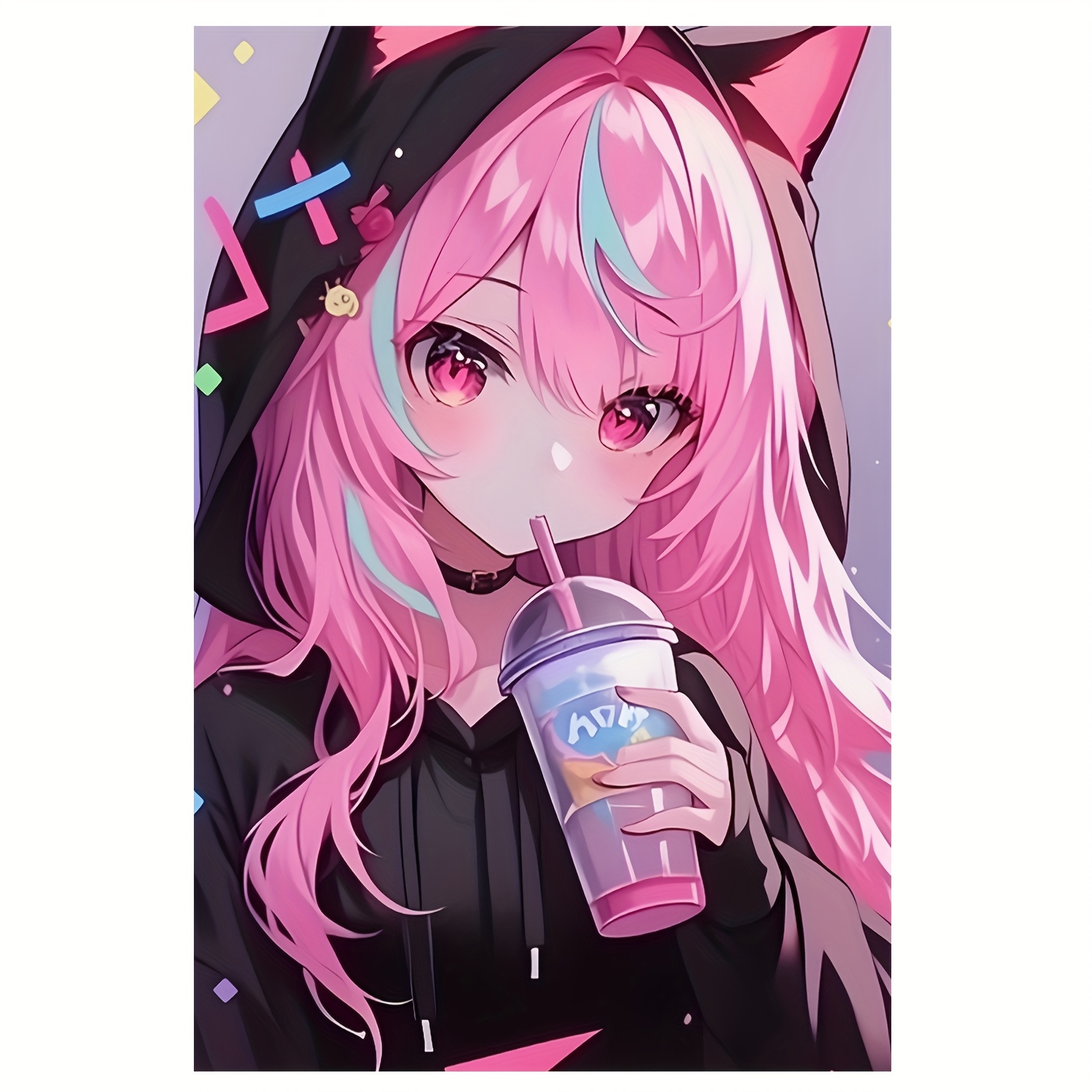 TEMU 2d Flat, 1 Unframed Pink Anime Girl Poster - Manga Wall Art, Suitable For Bedroom, Dorm, Living Room - Summer/autumn Decoration, High-quality