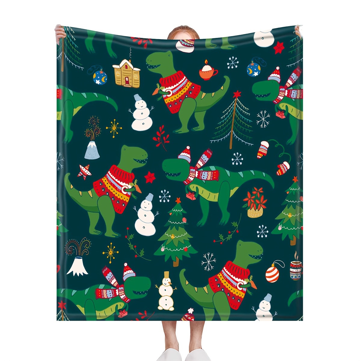 

Christmas And Snowman Printed Blanket, , , Multipurpose Knitted Sofa Bed Blanket For , Camping, , - 1pc