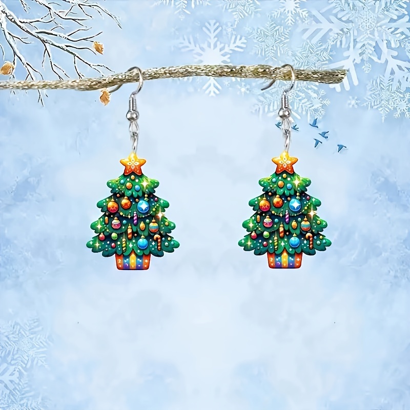 

Acrylic Christmas Tree Earrings - Festive Cartoon Charm Fashionable Durable Pendant Earrings For Women, Perfect For Holiday Gifts, Parties, And Daily Wear