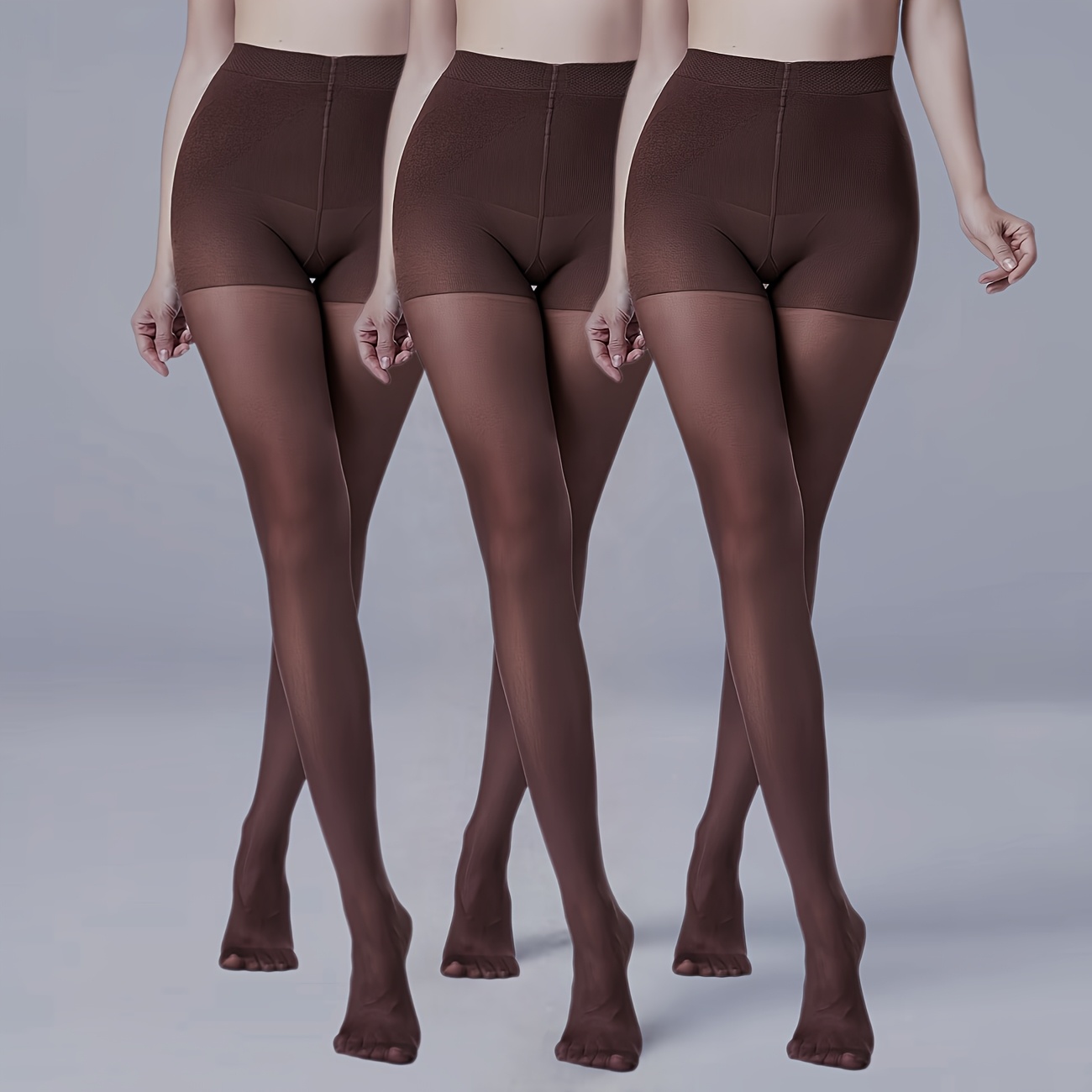 TEMU 3-pairs Women's Tummy Control Lift Sheer Pantyhose - Enhancing Shaping Stockings With Lifting Technology, Solid Color Suitable For Daily Wear,